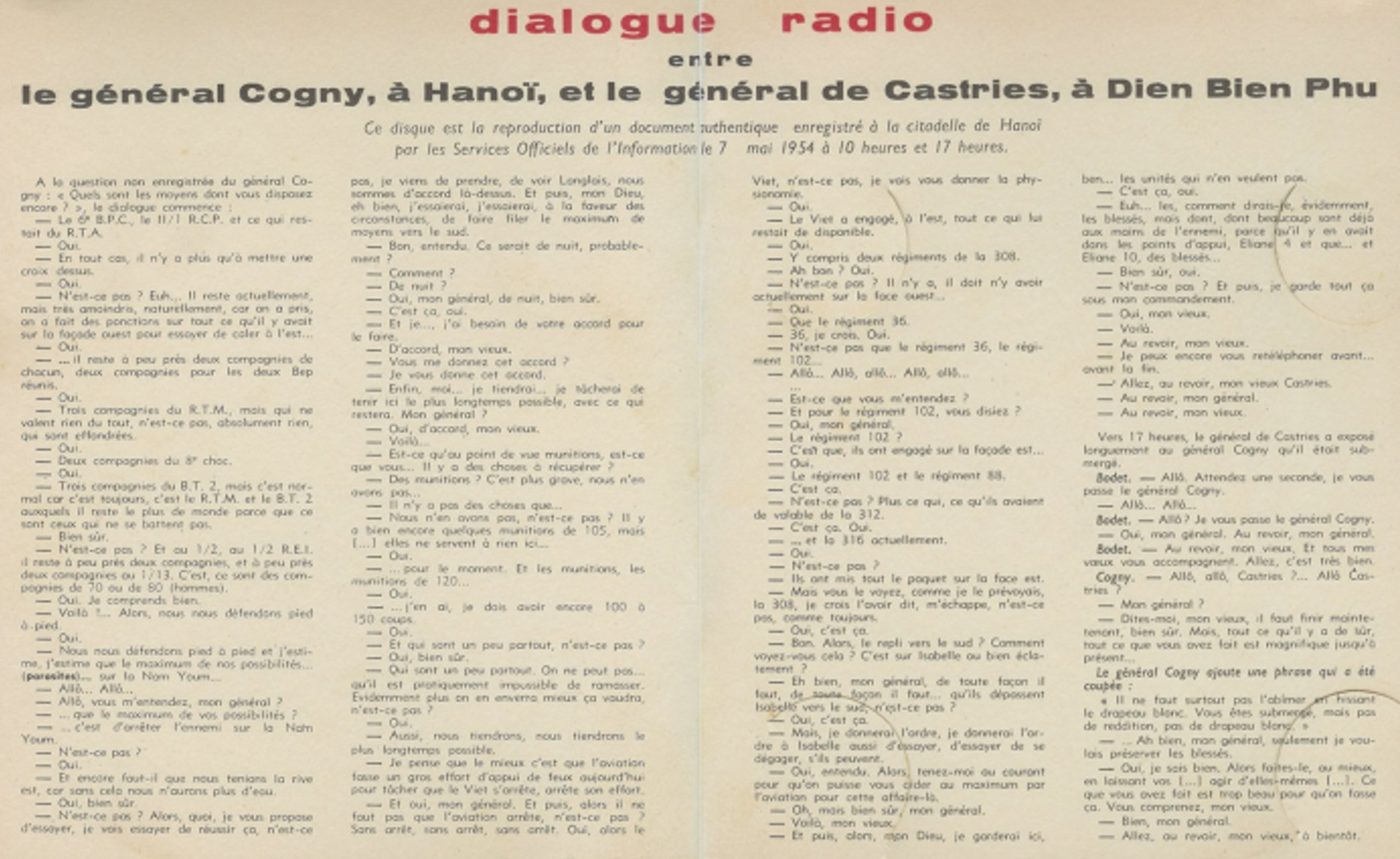 "70e ANNIVERSAIRE DE DIÊN BIÊN PHU" - Page 5 Dialogue-Cogny-De-Castries